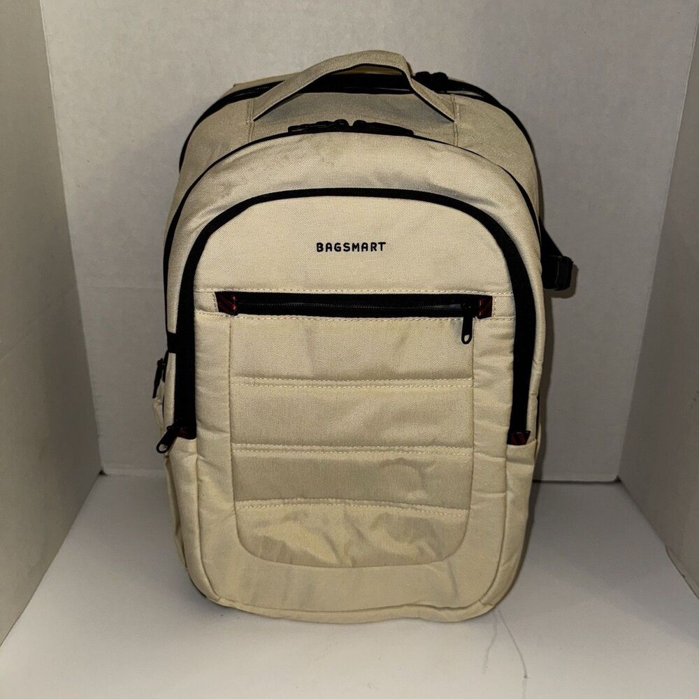 BAGSMART Camera Backpack Beige Tech Gear Bag Laptop Compartment Adjustable